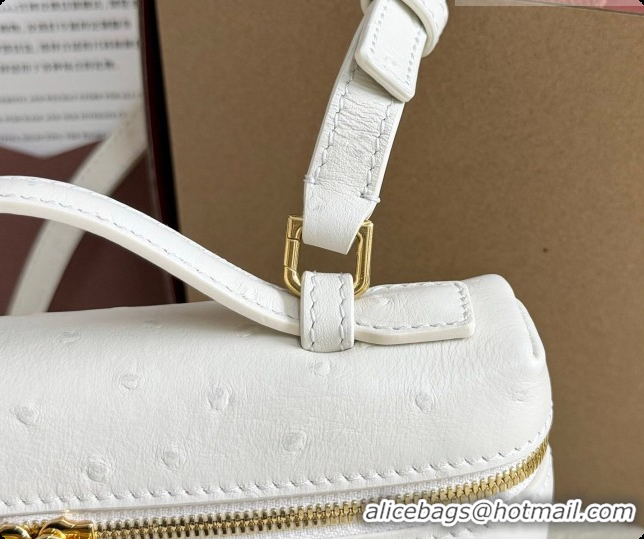 New Style Loro Piana LP Extra Pocket Pouch L19 in Ostrich Embossed Leather White/Gold 2026 FAI8393