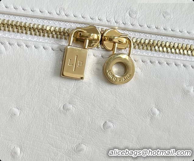 New Style Loro Piana LP Extra Pocket Pouch L19 in Ostrich Embossed Leather White/Gold 2026 FAI8393
