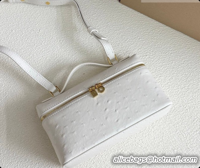 New Style Loro Piana LP Extra Pocket Pouch L19 in Ostrich Embossed Leather White/Gold 2026 FAI8393