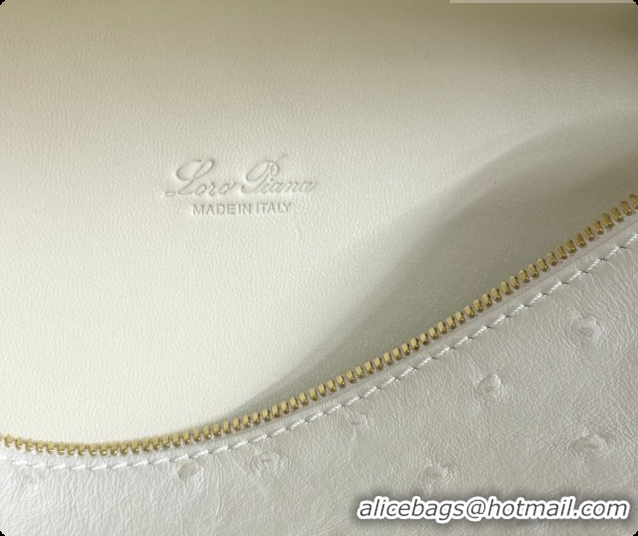 New Style Loro Piana LP Extra Pocket Pouch L19 in Ostrich Embossed Leather White/Gold 2026 FAI8393