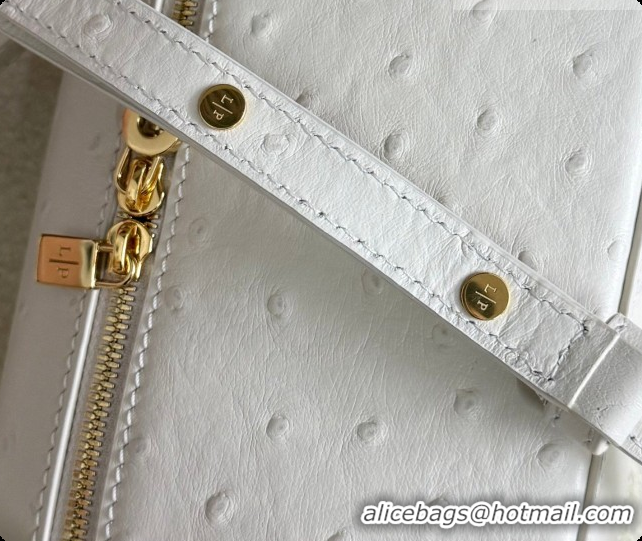 New Style Loro Piana LP Extra Pocket Pouch L19 in Ostrich Embossed Leather White/Gold 2026 FAI8393