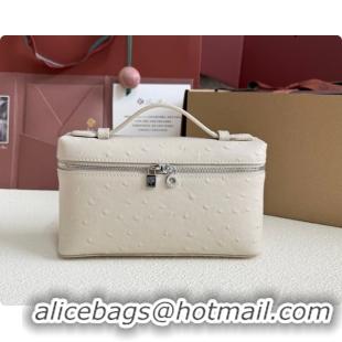 Luxurious Loro Piana LP Extra Pocket Pouch L19 in Ostrich Embossed Leather White/Silver 2026 FAI8393