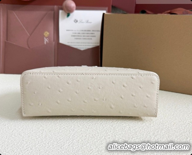 Luxurious Loro Piana LP Extra Pocket Pouch L19 in Ostrich Embossed Leather White/Silver 2026 FAI8393