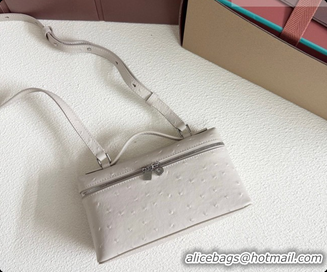 Luxurious Loro Piana LP Extra Pocket Pouch L19 in Ostrich Embossed Leather White/Silver 2026 FAI8393