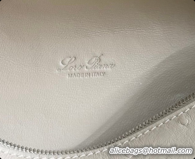 Luxurious Loro Piana LP Extra Pocket Pouch L19 in Ostrich Embossed Leather White/Silver 2026 FAI8393
