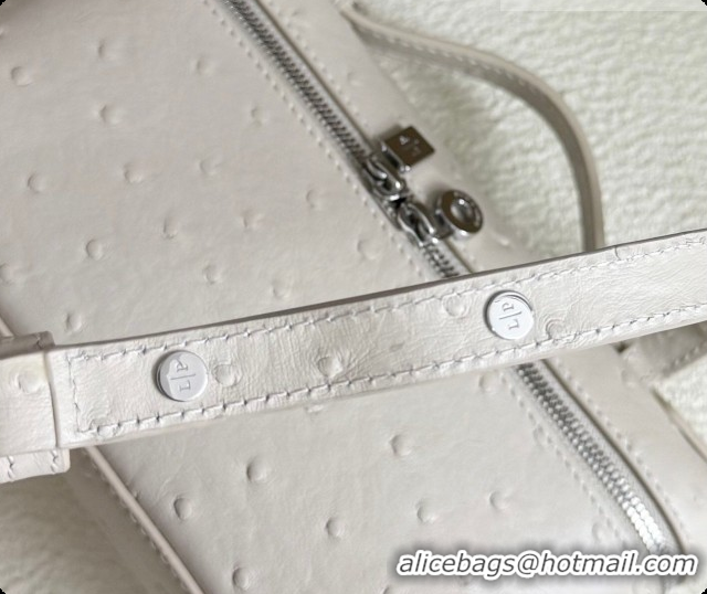 Luxurious Loro Piana LP Extra Pocket Pouch L19 in Ostrich Embossed Leather White/Silver 2026 FAI8393