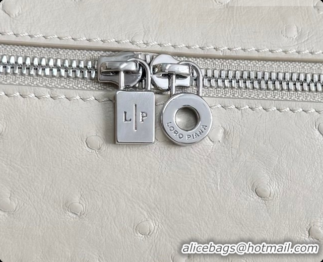 Luxurious Loro Piana LP Extra Pocket Pouch L19 in Ostrich Embossed Leather White/Silver 2026 FAI8393