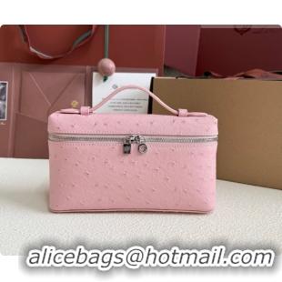 Good Quality Loro Piana LP Extra Pocket Pouch L19 in Ostrich Embossed Leather Sakura/Silver 2026 FAI8393