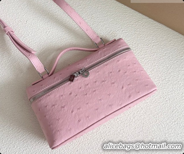 Good Quality Loro Piana LP Extra Pocket Pouch L19 in Ostrich Embossed Leather Sakura/Silver 2026 FAI8393
