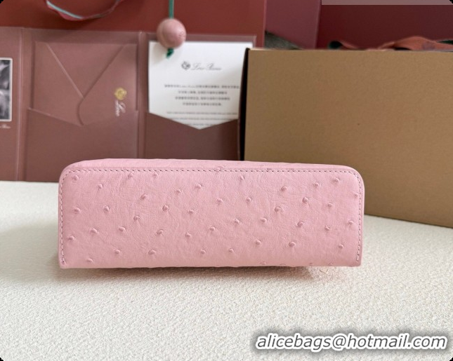 Good Quality Loro Piana LP Extra Pocket Pouch L19 in Ostrich Embossed Leather Sakura/Silver 2026 FAI8393