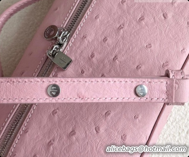 Good Quality Loro Piana LP Extra Pocket Pouch L19 in Ostrich Embossed Leather Sakura/Silver 2026 FAI8393