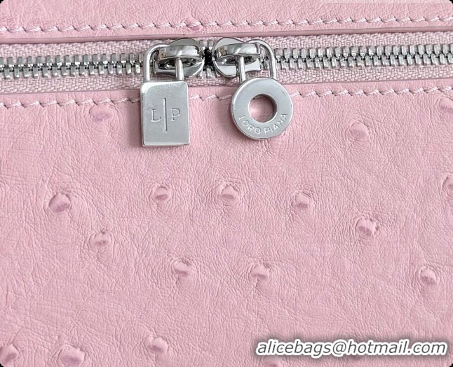 Good Quality Loro Piana LP Extra Pocket Pouch L19 in Ostrich Embossed Leather Sakura/Silver 2026 FAI8393
