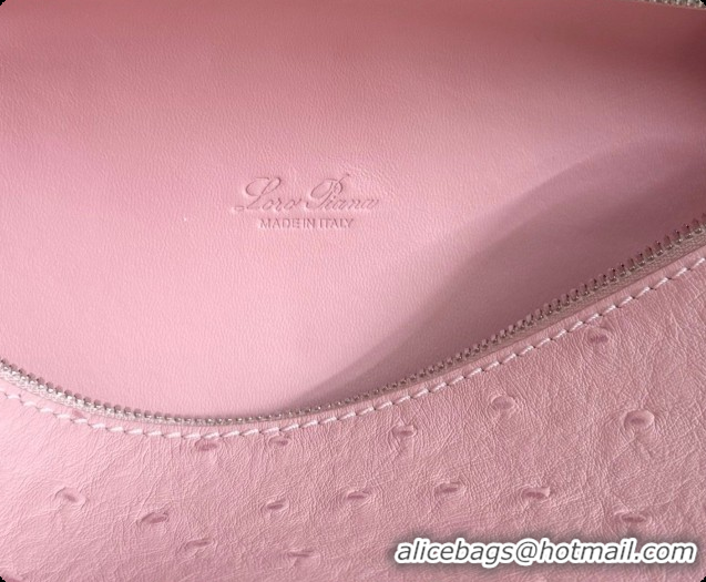 Good Quality Loro Piana LP Extra Pocket Pouch L19 in Ostrich Embossed Leather Sakura/Silver 2026 FAI8393
