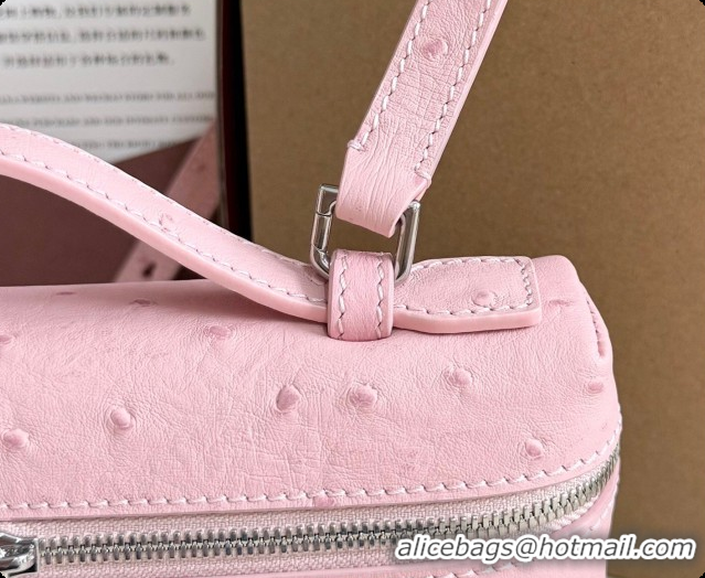 Good Quality Loro Piana LP Extra Pocket Pouch L19 in Ostrich Embossed Leather Sakura/Silver 2026 FAI8393