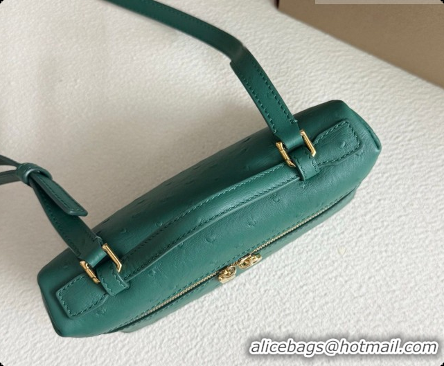 Unique Style Loro Piana LP Extra Pocket Pouch L19 in Ostrich Embossed Leather Peacock Green/Gold 2026 FAI8393