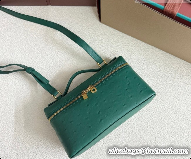Unique Style Loro Piana LP Extra Pocket Pouch L19 in Ostrich Embossed Leather Peacock Green/Gold 2026 FAI8393