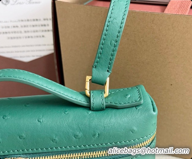 Unique Style Loro Piana LP Extra Pocket Pouch L19 in Ostrich Embossed Leather Peacock Green/Gold 2026 FAI8393
