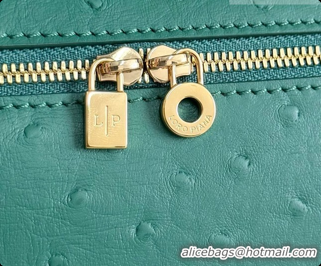 Unique Style Loro Piana LP Extra Pocket Pouch L19 in Ostrich Embossed Leather Peacock Green/Gold 2026 FAI8393