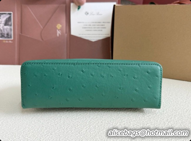 Unique Style Loro Piana LP Extra Pocket Pouch L19 in Ostrich Embossed Leather Peacock Green/Gold 2026 FAI8393