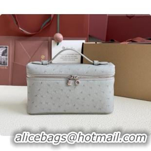 New Design Loro Piana LP Extra Pocket Pouch L19 in Ostrich Embossed Leather Eucalyptus/Silver 2026 FAI8393