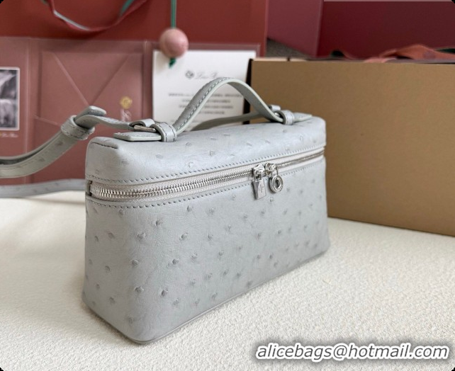 New Design Loro Piana LP Extra Pocket Pouch L19 in Ostrich Embossed Leather Eucalyptus/Silver 2026 FAI8393