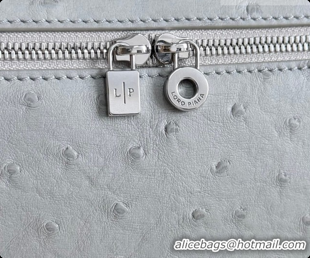 New Design Loro Piana LP Extra Pocket Pouch L19 in Ostrich Embossed Leather Eucalyptus/Silver 2026 FAI8393