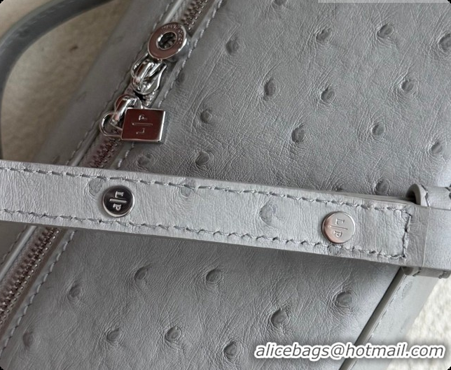 New Design Loro Piana LP Extra Pocket Pouch L19 in Ostrich Embossed Leather Eucalyptus/Silver 2026 FAI8393