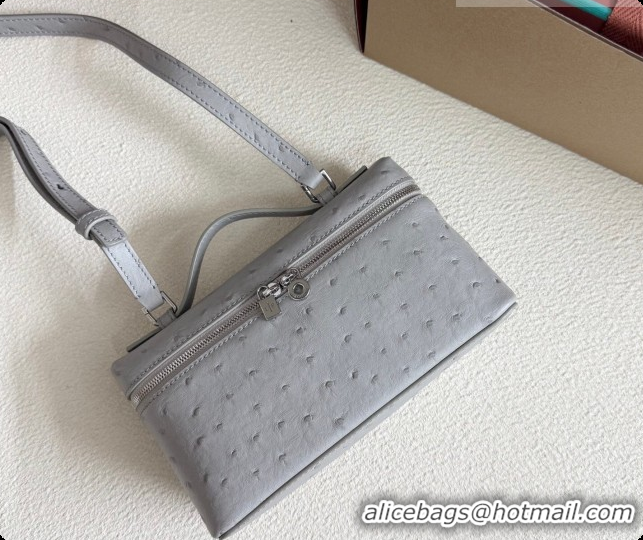 New Design Loro Piana LP Extra Pocket Pouch L19 in Ostrich Embossed Leather Eucalyptus/Silver 2026 FAI8393