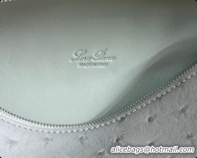 New Design Loro Piana LP Extra Pocket Pouch L19 in Ostrich Embossed Leather Eucalyptus/Silver 2026 FAI8393