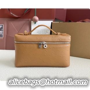Discount Loro Piana LP Extra Pocket Pouch L19 in Ostrich Embossed Leather Brown/Silver 2026 FAI8393