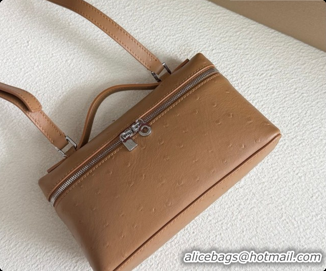 Discount Loro Piana LP Extra Pocket Pouch L19 in Ostrich Embossed Leather Brown/Silver 2026 FAI8393