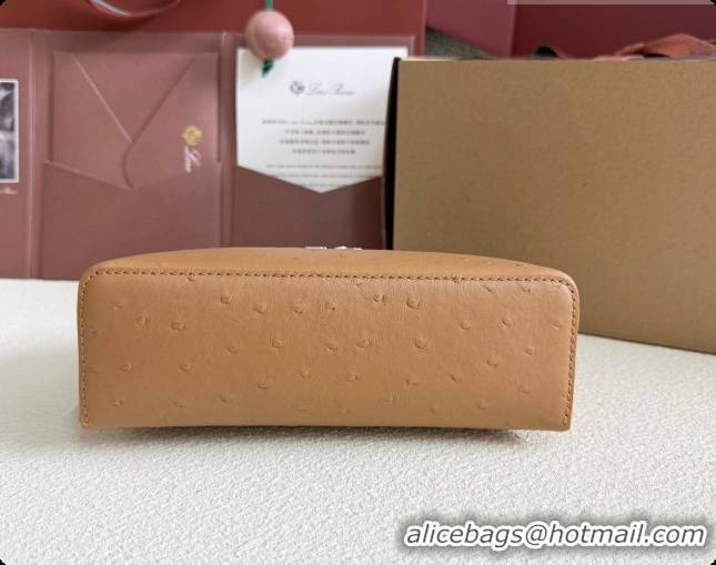 Discount Loro Piana LP Extra Pocket Pouch L19 in Ostrich Embossed Leather Brown/Silver 2026 FAI8393