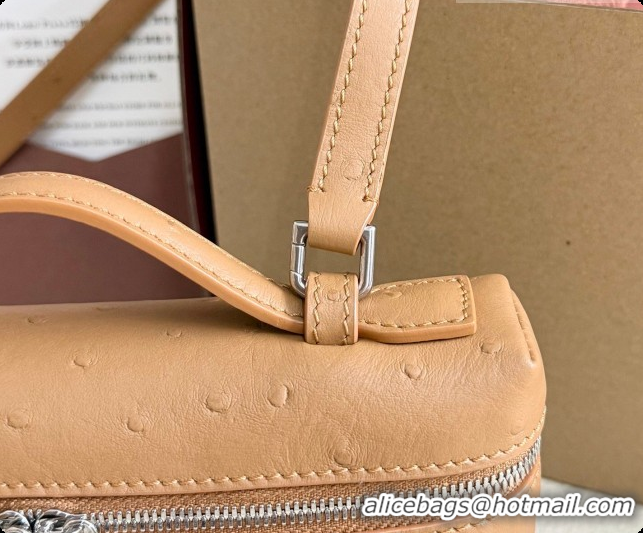 Discount Loro Piana LP Extra Pocket Pouch L19 in Ostrich Embossed Leather Brown/Silver 2026 FAI8393