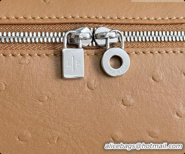 Discount Loro Piana LP Extra Pocket Pouch L19 in Ostrich Embossed Leather Brown/Silver 2026 FAI8393