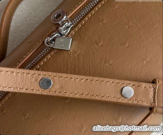 Discount Loro Piana LP Extra Pocket Pouch L19 in Ostrich Embossed Leather Brown/Silver 2026 FAI8393