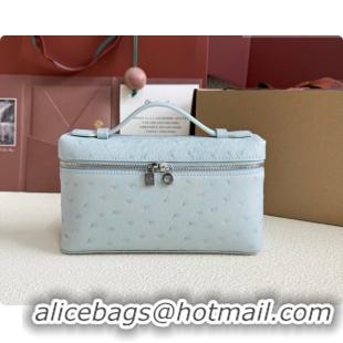 Best Product Loro Piana LP Extra Pocket Pouch L19 in Ostrich Embossed Leather Light Blue/Silver 2026 FAI8393