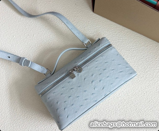 Best Product Loro Piana LP Extra Pocket Pouch L19 in Ostrich Embossed Leather Light Blue/Silver 2026 FAI8393