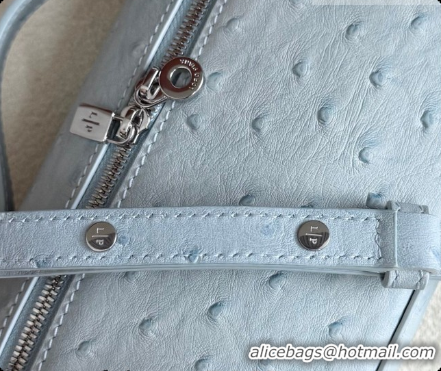 Best Product Loro Piana LP Extra Pocket Pouch L19 in Ostrich Embossed Leather Light Blue/Silver 2026 FAI8393