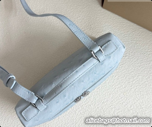 Best Product Loro Piana LP Extra Pocket Pouch L19 in Ostrich Embossed Leather Light Blue/Silver 2026 FAI8393