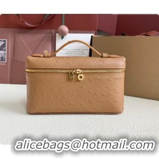 Luxury Cheap Loro Piana LP Extra Pocket Pouch L19 in Ostrich Embossed Leather Brown/Gold 2026 FAI8393