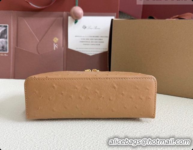 Luxury Cheap Loro Piana LP Extra Pocket Pouch L19 in Ostrich Embossed Leather Brown/Gold 2026 FAI8393