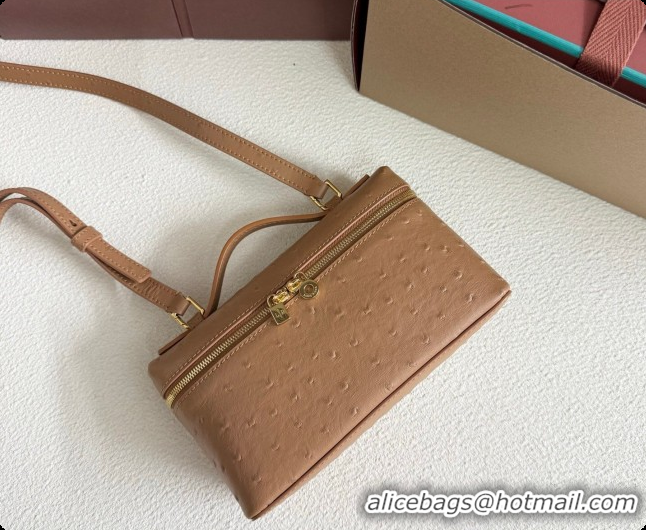 Luxury Cheap Loro Piana LP Extra Pocket Pouch L19 in Ostrich Embossed Leather Brown/Gold 2026 FAI8393