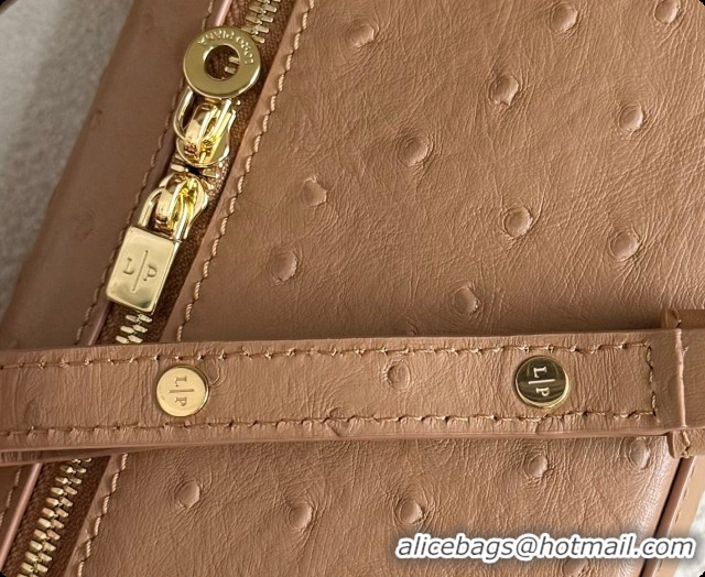 Luxury Cheap Loro Piana LP Extra Pocket Pouch L19 in Ostrich Embossed Leather Brown/Gold 2026 FAI8393