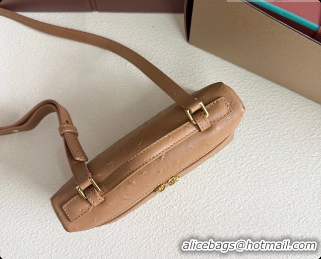 Luxury Cheap Loro Piana LP Extra Pocket Pouch L19 in Ostrich Embossed Leather Brown/Gold 2026 FAI8393