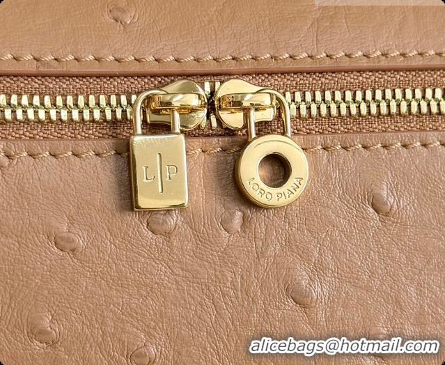 Luxury Cheap Loro Piana LP Extra Pocket Pouch L19 in Ostrich Embossed Leather Brown/Gold 2026 FAI8393