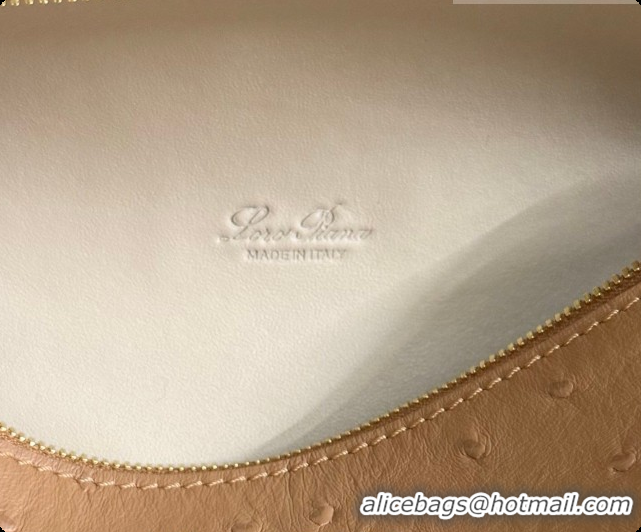 Luxury Cheap Loro Piana LP Extra Pocket Pouch L19 in Ostrich Embossed Leather Brown/Gold 2026 FAI8393
