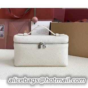 Luxury Loro Piana LP Extra Pocket Pouch L19 in Ostrich Embossed Leather White/Silver 2026 FAI8393