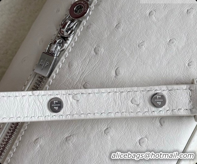 Luxury Loro Piana LP Extra Pocket Pouch L19 in Ostrich Embossed Leather White/Silver 2026 FAI8393