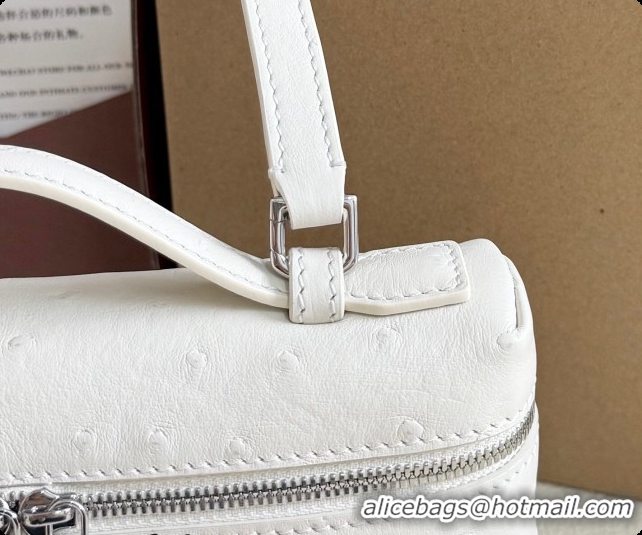 Luxury Loro Piana LP Extra Pocket Pouch L19 in Ostrich Embossed Leather White/Silver 2026 FAI8393