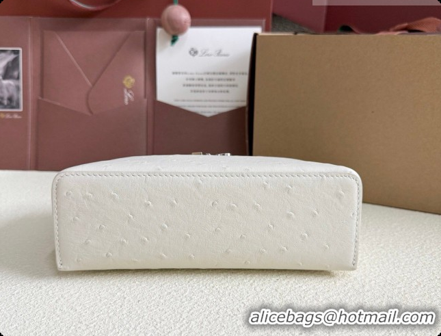 Luxury Loro Piana LP Extra Pocket Pouch L19 in Ostrich Embossed Leather White/Silver 2026 FAI8393